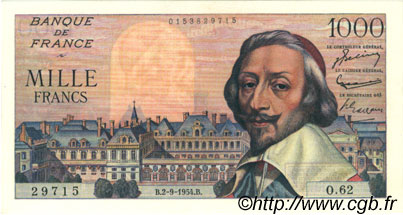1000 Francs RICHELIEU FRANCE  1954 F.42.07 XF+