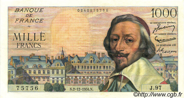 1000 Francs RICHELIEU FRANCIA  1954 F.42.09 EBC