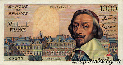 1000 Francs RICHELIEU FRANCE  1955 F.42.11 XF