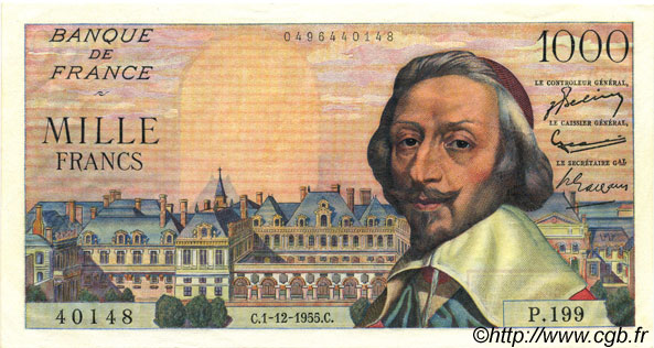 1000 Francs RICHELIEU FRANKREICH  1955 F.42.17 fST+