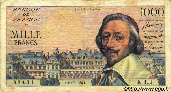 1000 Francs RICHELIEU FRANCE  1956 F.42.24 F