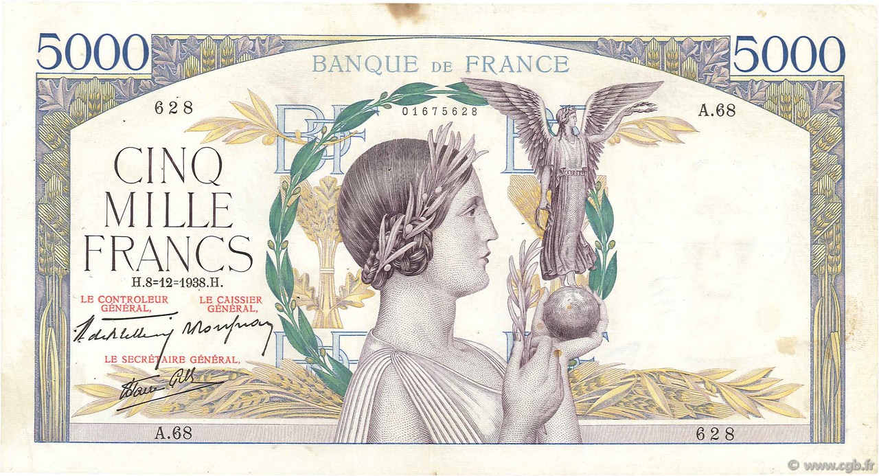 5000 Francs VICTOIRE Impression à plat FRANKREICH  1938 F.46.01 SS