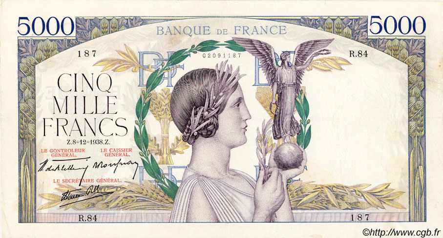 5000 Francs VICTOIRE Impression à plat FRANKREICH  1938 F.46.01 SS