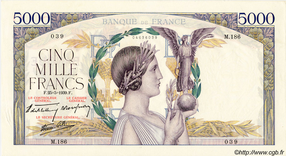 5000 Francs VICTOIRE Impression à plat FRANCIA  1939 F.46.06 EBC+