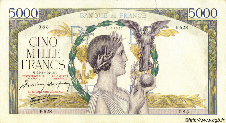 5000 Francs VICTOIRE Impression à plat FRANCIA  1941 F.46.20 MBC
