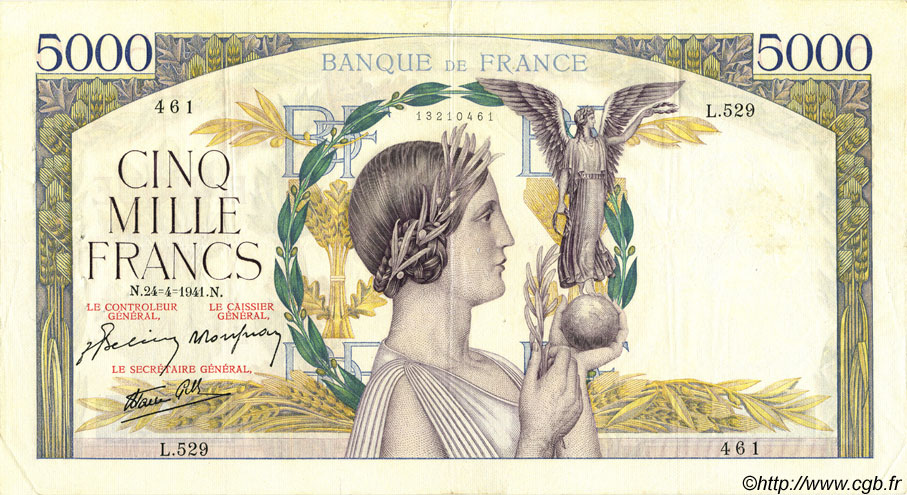 5000 Francs VICTOIRE Impression à plat FRANCIA  1941 F.46.20 BB