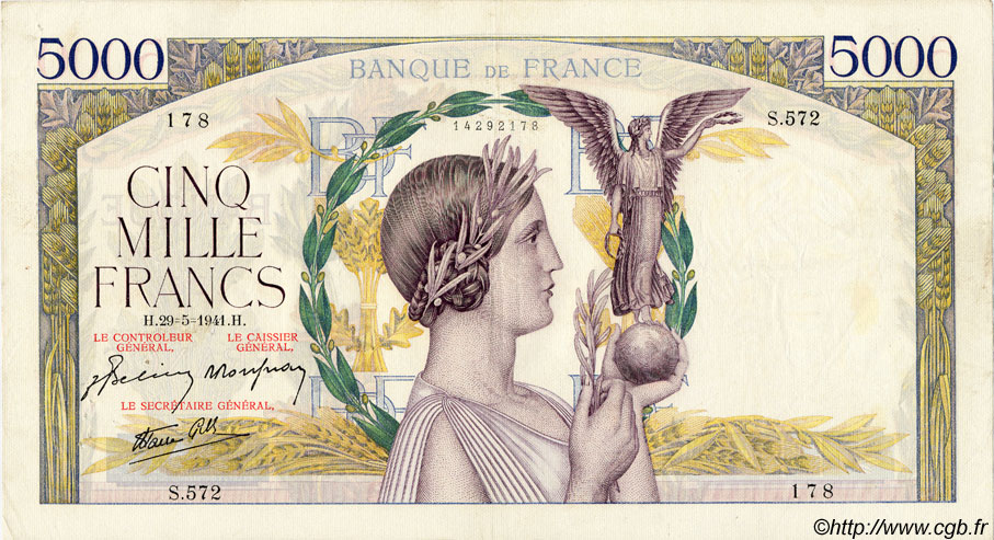 5000 Francs VICTOIRE Impression à plat FRANCIA  1941 F.46.22 BB