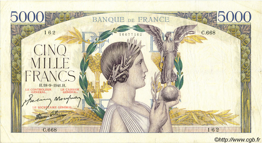 5000 Francs VICTOIRE Impression à plat FRANCE  1941 F.46.26 TTB