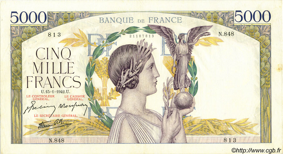 5000 Francs VICTOIRE Impression à plat FRANCIA  1942 F.46.33 MBC+
