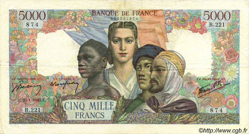 5000 Francs EMPIRE FRANÇAIS FRANCIA  1945 F.47.10 BC+