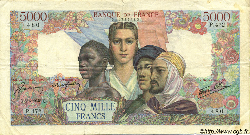 5000 Francs EMPIRE FRANÇAIS FRANCIA  1945 F.47.20 BC