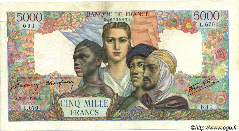 5000 Francs EMPIRE FRANÇAIS FRANCIA  1945 F.47.28 BC+