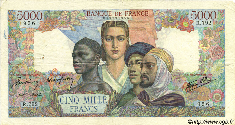 5000 Francs EMPIRE FRANÇAIS FRANCIA  1945 F.47.33 BC+