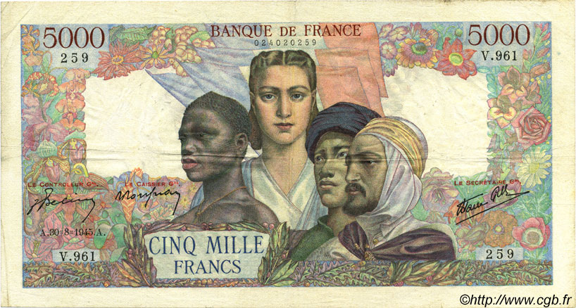 5000 Francs EMPIRE FRANÇAIS FRANKREICH  1945 F.47.41 S