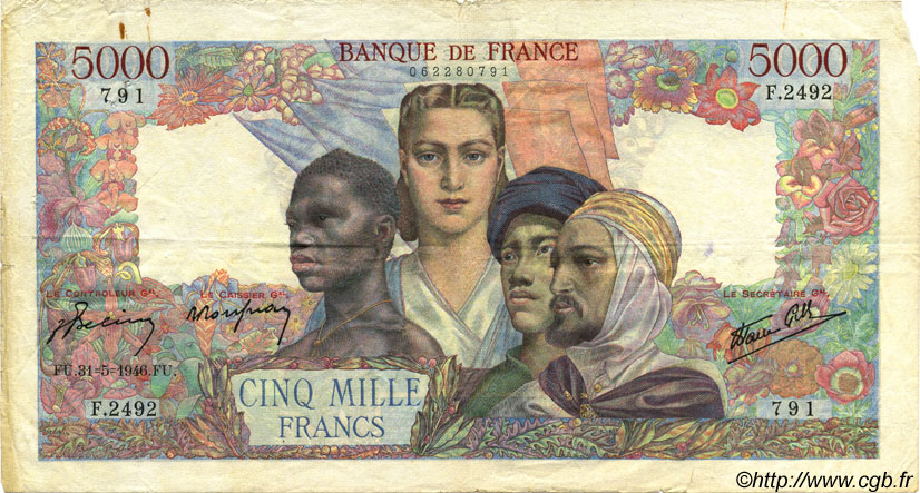5000 Francs EMPIRE FRANÇAIS FRANCIA  1946 F.47.54 q.BB