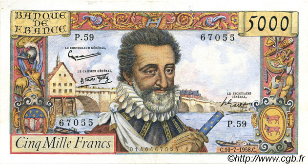 5000 Francs HENRI IV FRANCIA  1958 F.49.07 q.SPL