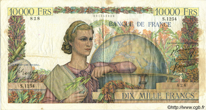 10000 Francs GÉNIE FRANÇAIS FRANCE  1951 F.50.48 F+