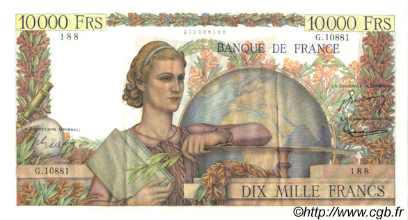 10000 Francs GÉNIE FRANÇAIS FRANCIA  1956 F.50.79 EBC