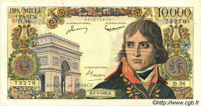 10000 Francs BONAPARTE FRANCIA  1956 F.51.04 MBC