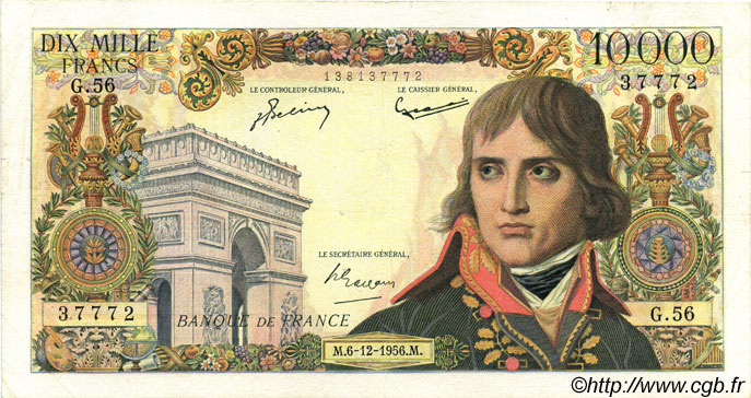 10000 Francs BONAPARTE FRANKREICH  1956 F.51.06 S