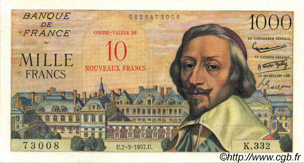 10 NF sur 1000 Francs RICHELIEU FRANCIA  1957 F.53.01 BB