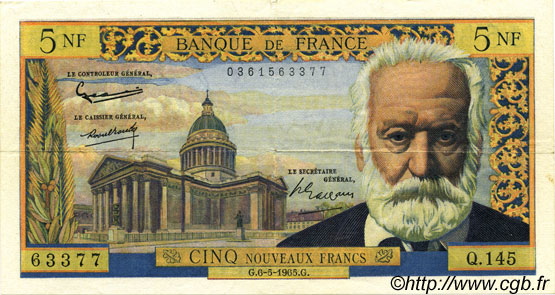 5 Nouveaux Francs VICTOR HUGO FRANCIA  1965 F.56.18 MBC+