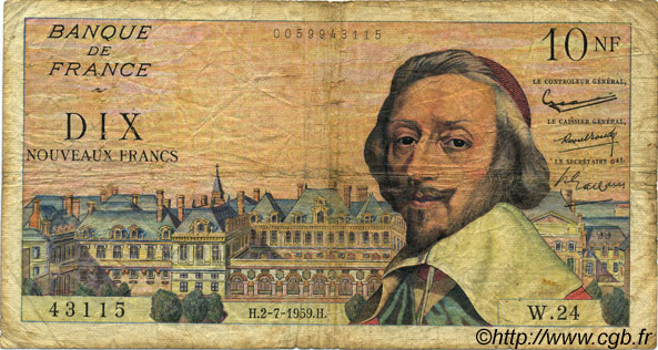 10 Nouveaux Francs RICHELIEU FRANCIA  1959 F.57.02 B