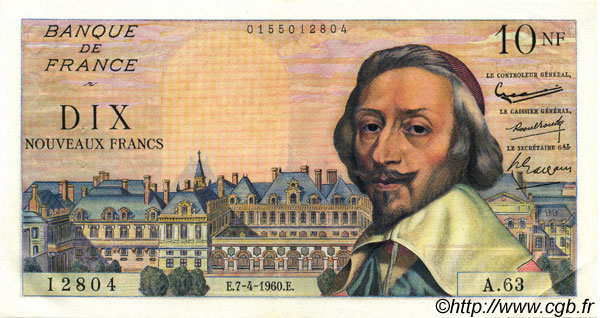 10 Nouveaux Francs RICHELIEU FRANCIA  1960 F.57.06 EBC+