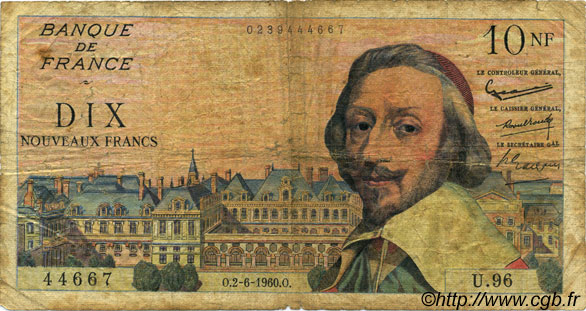 10 Nouveaux Francs RICHELIEU FRANCE  1960 F.57.08 P