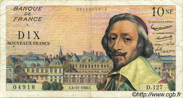 10 Nouveaux Francs RICHELIEU FRANCE  1960 F.57.11 G
