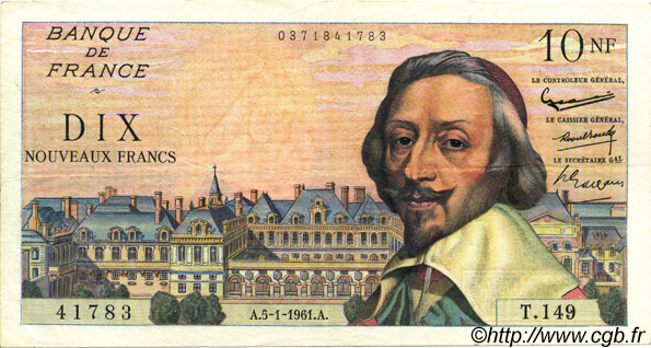 10 Nouveaux Francs RICHELIEU FRANKREICH  1961 F.57.13 fVZ