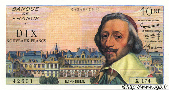 10 Nouveaux Francs RICHELIEU FRANCE  1961 F.57.15 AU