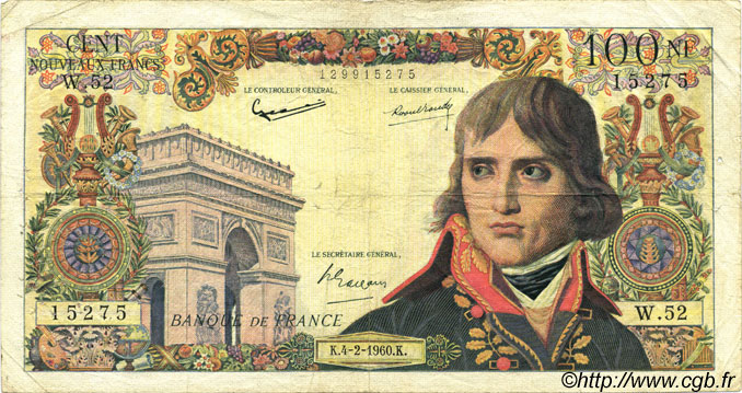 100 Nouveaux Francs BONAPARTE FRANCIA  1960 F.59.05 q.MB