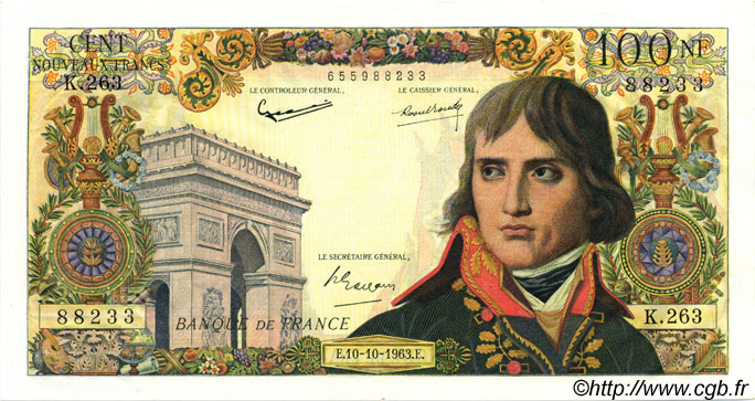 100 Nouveaux Francs BONAPARTE FRANCIA  1963 F.59.23 EBC a SC