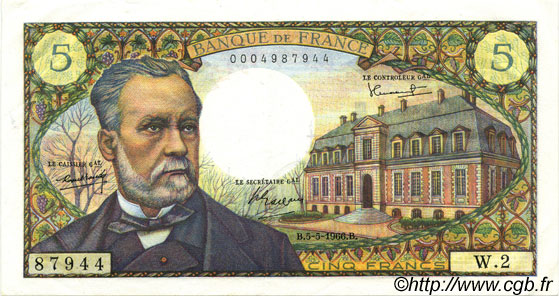 5 Francs PASTEUR FRANCIA  1966 F.61.01 EBC