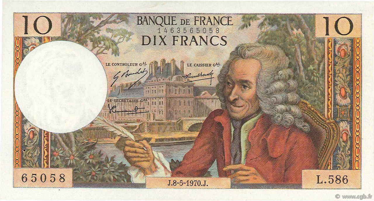 10 Francs VOLTAIRE FRANKREICH  1970 F.62.44 VZ+