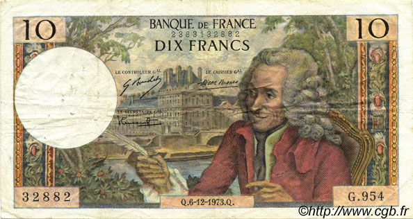 10 Francs VOLTAIRE FRANCE  1973 F.62.65 F