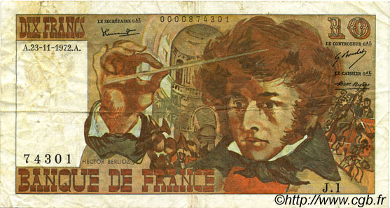 10 Francs BERLIOZ FRANKREICH  1972 F.63.01 S