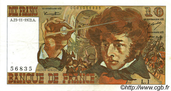 10 Francs BERLIOZ FRANCE  1972 F.63.01 XF