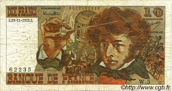 10 Francs BERLIOZ FRANCE  1972 F.63.01 VG