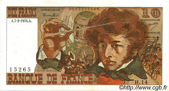 10 Francs BERLIOZ FRANCE  1974 F.63.03 XF