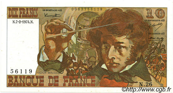 10 Francs BERLIOZ FRANCIA  1974 F.63.03 SPL