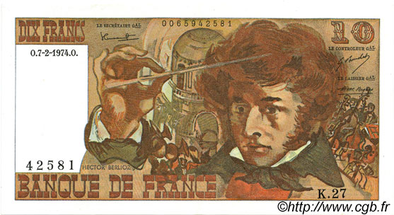 10 Francs BERLIOZ FRANCIA  1974 F.63.03 EBC+