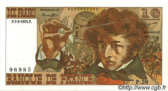 10 Francs BERLIOZ FRANCE  1974 F.63.03 XF+