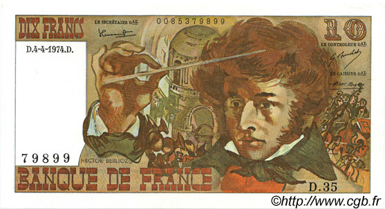 10 Francs BERLIOZ FRANKREICH  1974 F.63.04 fST