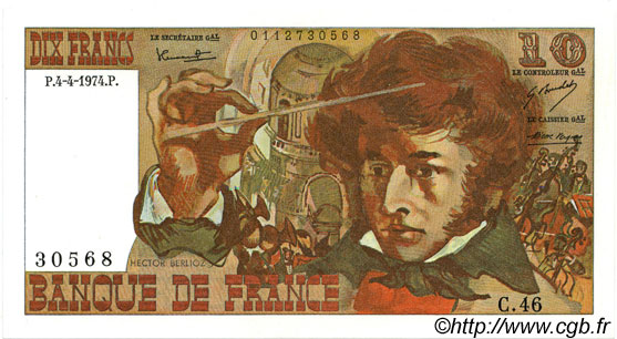 10 Francs BERLIOZ FRANCIA  1974 F.63.04 AU