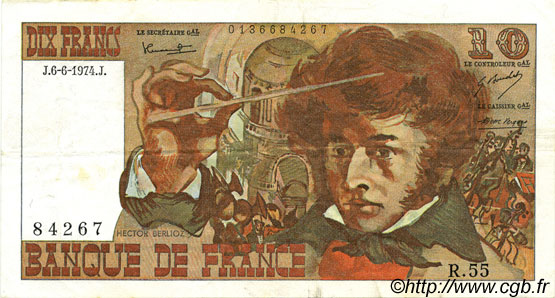 10 Francs BERLIOZ FRANCE  1974 F.63.05 VF