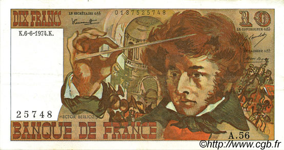 10 Francs BERLIOZ FRANCIA  1974 F.63.05 EBC