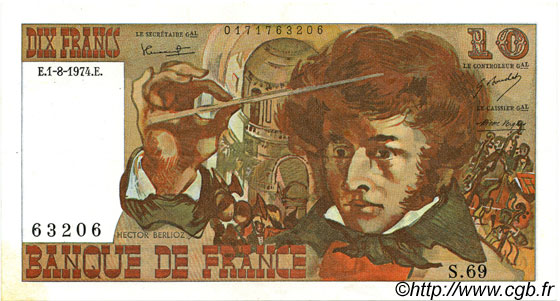 10 Francs BERLIOZ FRANCE  1974 F.63.06 XF