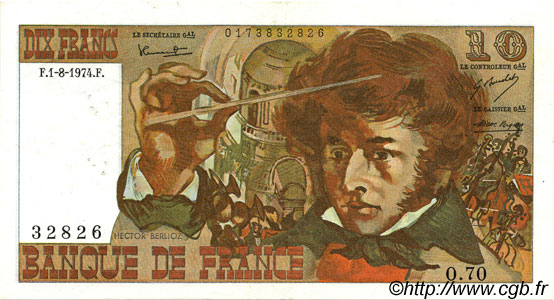 10 Francs BERLIOZ FRANCE  1974 F.63.06 VF+